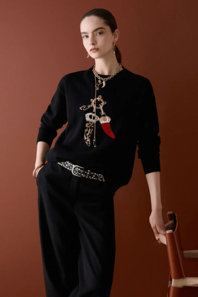 Maglia jacquard in lana con charm