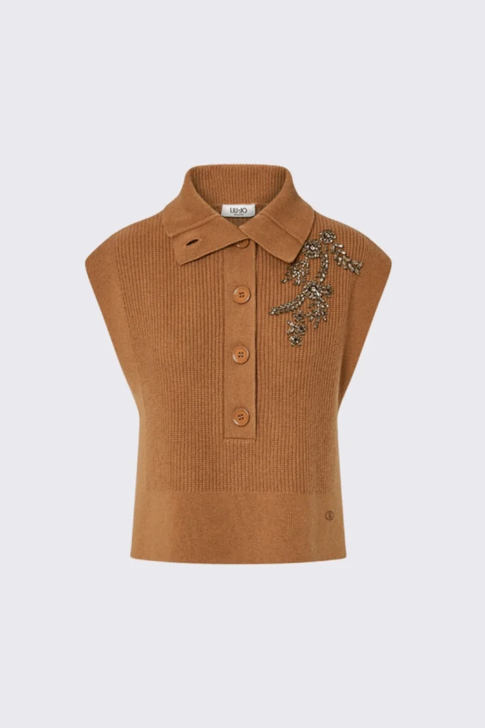 Gilet in lana con ricamo gioiello